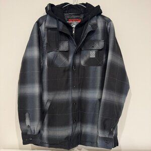 Dixxon Destroyer Hooded Flannel Jacket Size M Quilted Liner Full Zip Snap Button